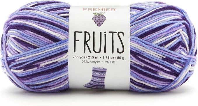 Premier Yarns Fruits Yarn, Acrylic Sock Weight Yarn for Crocheting and Knitting, 235 yds, Grape