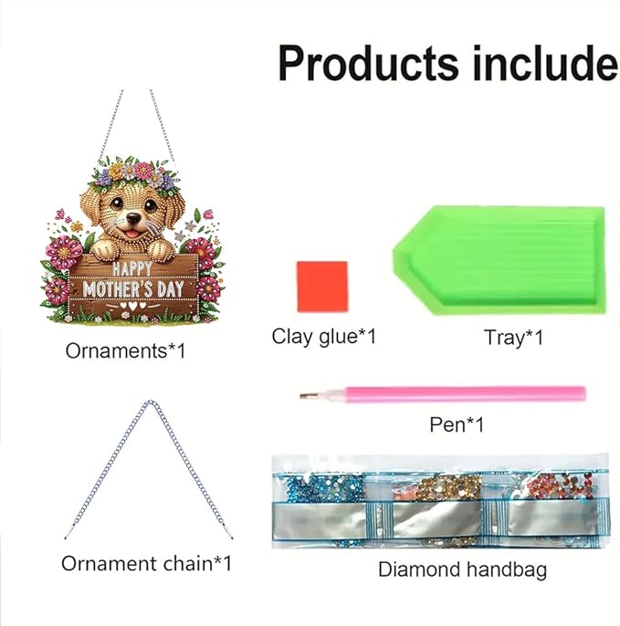 POETRYDRAW DIY Hanging Diamond Art Pendant Kit Dog, Special Crystal Acrylic Diamonds Painting Ornament for Adults, 5D Diamond Art Suncatchers Gem Painting Box Kit