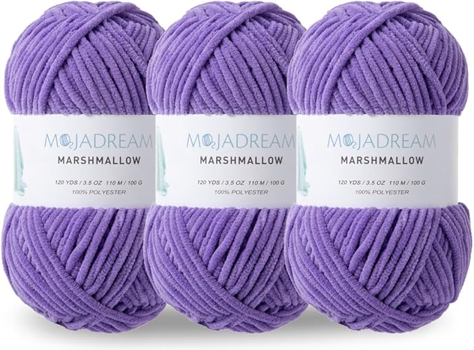 3PCS 3.5oz Chenille Yarn for Blankets Amigurumi: Soft Velvet Baby Yarn Blanket Knitting and Crocheting Bulky 5# Yarn 3 Skeins of 100g (Purple)