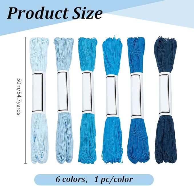 FREEBLOSS 300 Yards Sashiko Thread 6 Skeins 100% Cotton Cord Navy Blue Japanese Embroidery Sashiko Threads for Hand Sewing Thick Sashiko Thread for Japanese Embroidery Supplies Embroidery Floss