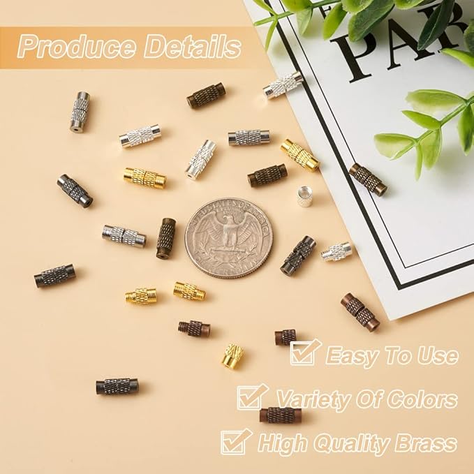 KISSITTY 120Sets Column Brass Screw Clasps 6 Colors Barrel Clasps Jewelry End Tips Caps Screw Twist Clasps Copper Jewelry Connector Barrel Clasps 11~12x4mm for Necklace Bracelet Jewelry Making