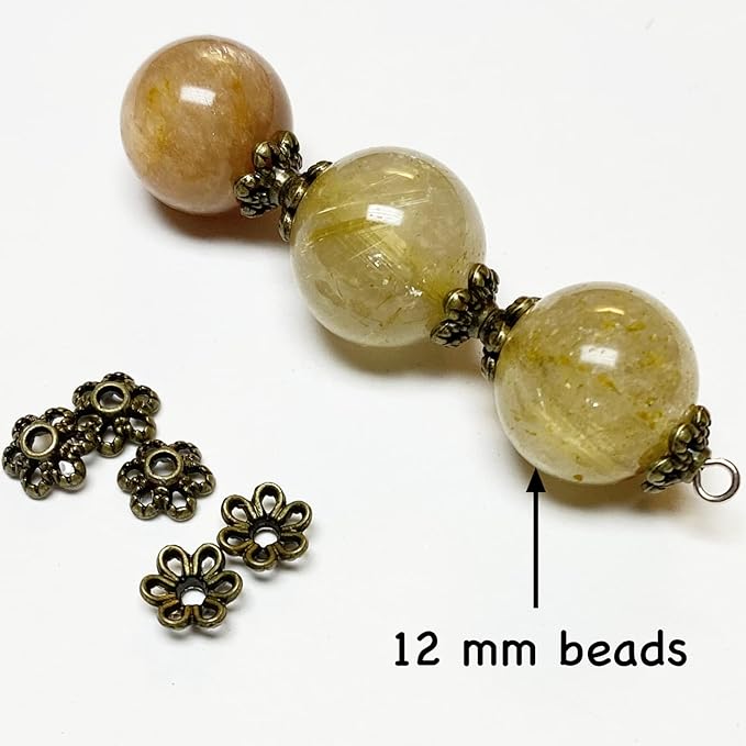 Heather's cf Flower Bead Caps Custom Fancy Charm Jewelry Making Spacer Kit Findings Bulk Vintage for Bracelets Earrings Necklaces Rings Beading Supplies Craft Non Tarnish DIY (Tiny Brass - 500 Pcs)
