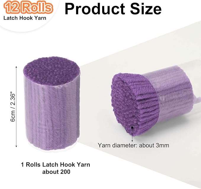PATIKIL 12 Rolls Latch Hook Yarn, Latch Hook Kit Precut Rugs Yarn Making Crochet Bundles for Rug Adults Beginners Tapestry DIY Craft, Light Purple