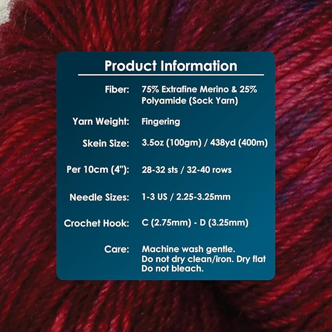 KnitPro Symfonie Fingering Weight Hand Dyed Variegated Yarn Skein | Extra Fine Merino Wool & Polyamide Blend for Knitting & Crocheting, Oeko-TEX Certified 400m, 100g | Terra Valentine