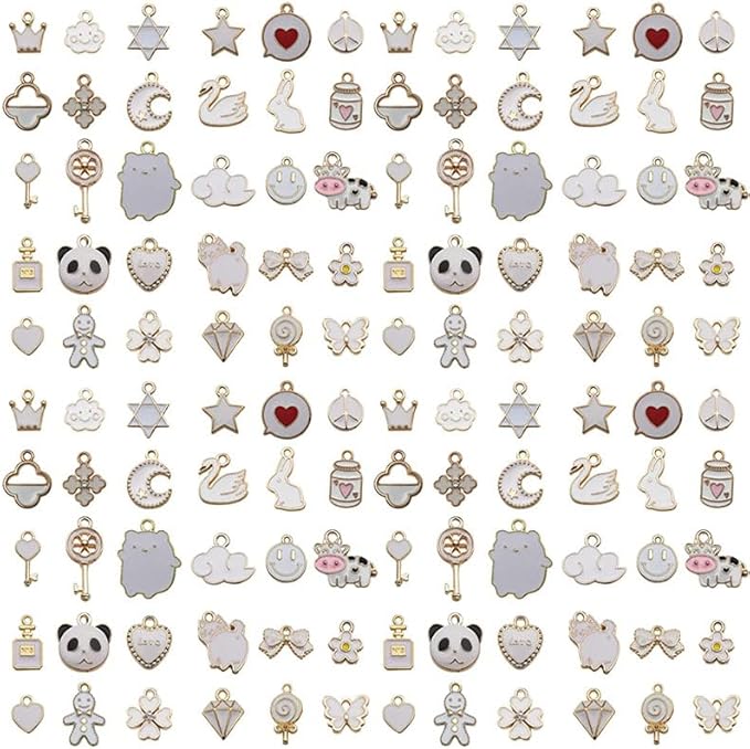 Youdiyla 60pcs Alloy enamel white series fixed set Pendant Jewelry Making DIY Keychain Earrings Pendant Various Design Charms for Jewelry Making Bracelets Necklace (HK548)