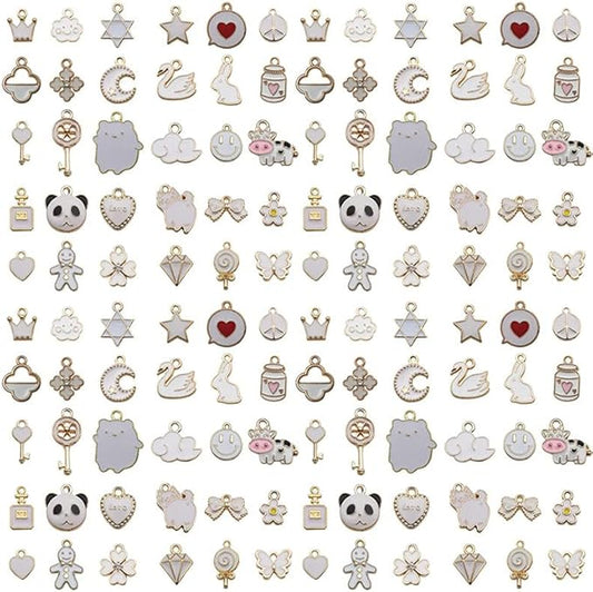 Youdiyla 60pcs Alloy enamel white series fixed set Pendant Jewelry Making DIY Keychain Earrings Pendant Various Design Charms for Jewelry Making Bracelets Necklace (HK548)