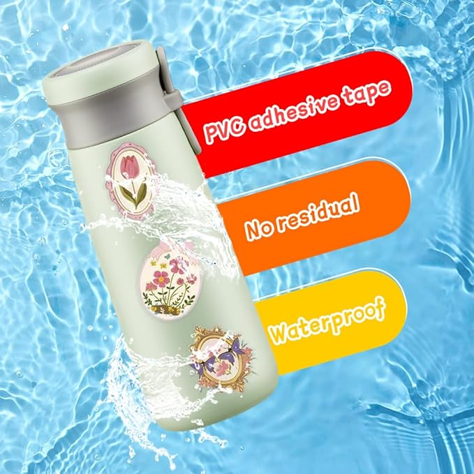 50Pcs Waterproof Vintage Stickers,Scrapbooking Supplies Kit,Aesthetic Decorative Craft Sticker for Planner, Bullet Journaling, Junk Journal, Water Bottles, Laptop, Retro Craft.Flowers