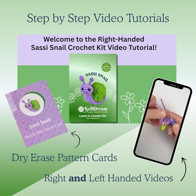 KelliDream Magic Circle Tool Inclusive Learn to Crochet Kit for Beginners+; Step-by-Step Video Tutorials; All Supplies to Make Cute Amigurumi (Snail)