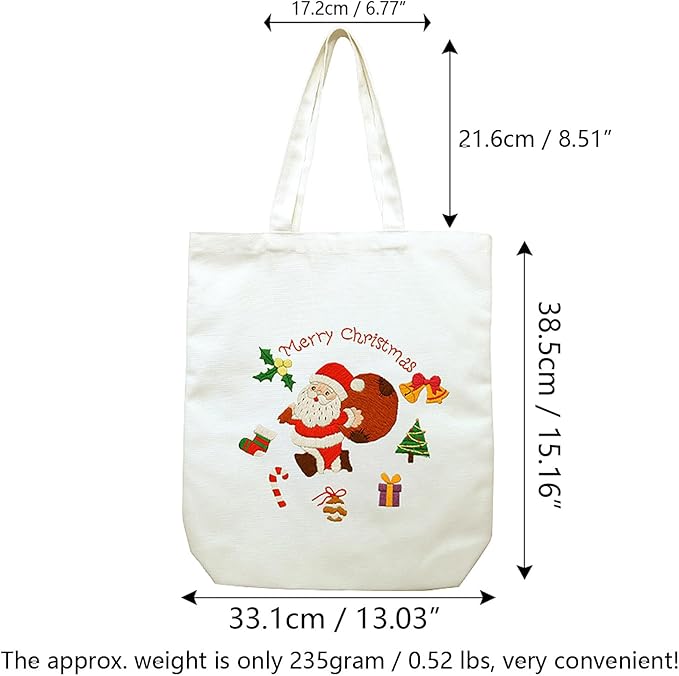 CREAWONDER Canvas Tote Bag Embroidery Kit with Pattern for Beginners, Arts and DIY Embroidery Crafts Kits for Adults, Include Instructions, Thimble, Embroidery Hoops, Color Threads and Tool