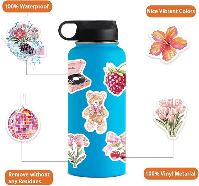 55 pcs vintage pink stickers, waterproof retro aesthetic stickers for water bottles,laptop scrapbook journaling decorative decals for adults