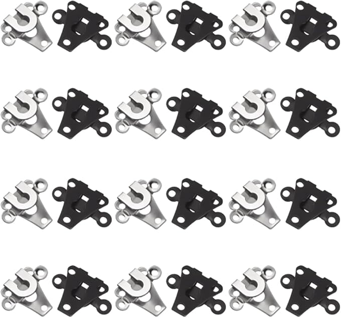 24 Set Sewing Hooks and Eyes Closure Set - Versatile Fasteners for Trousers Skirts Dress Bra - DIY Craft Accessories - Metal Hook and Eye- 2 Colors (Black and Nickel)