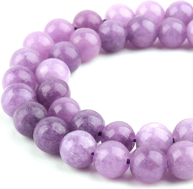 Jade Stone Beads for Jewelry Making - 8mm Gemstone Round Beads for Bracelets(45-47pcs, Purple Jade)