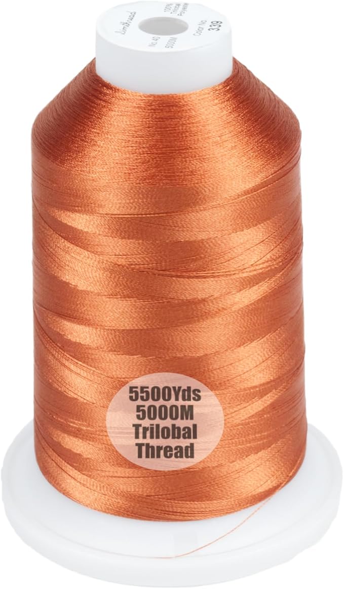 Simthread Trilobal Polyester Thread – 5000M (5500yds) No.40 – Super Sheen, Tangle-Free – Built-in Thread Lock Spool – Compatible with Brother, Singer, Janome & More, Clay Brown-339