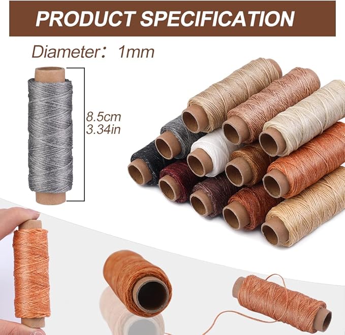 BUTUZE 660 Yards Leather Sewing Waxed Thread - 150D 55 Yards Per Spool Stitching Thread for Leather Craft DIY, Bookbinding,Shoe Repairing, Hand Sewing