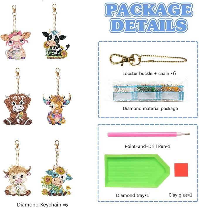 Diamond Painting Keychains Kits, Double Sided Diamond Art Keyrings for Adults, DIY Art Key Rings Ornaments Kits