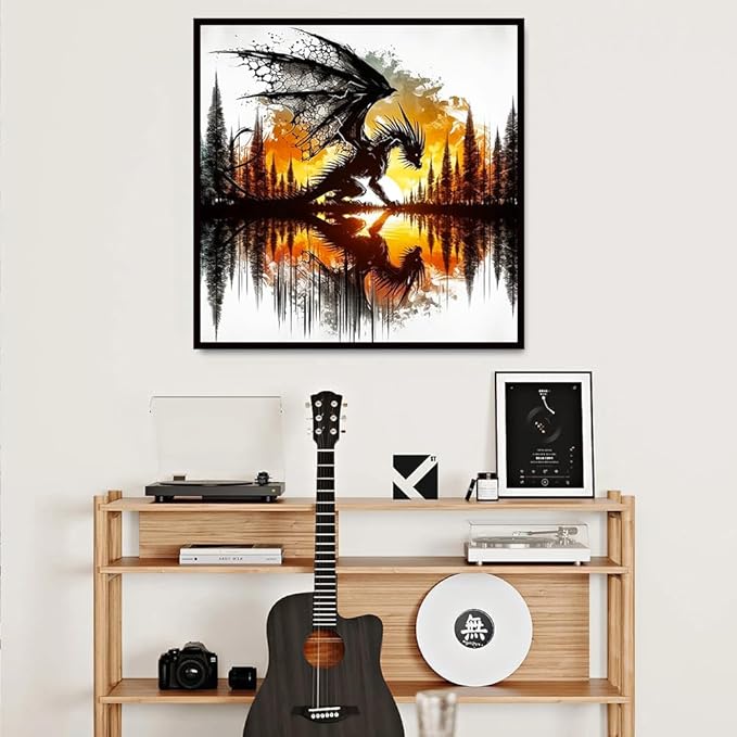 igoodom Dragon Diamond Art Kits for Adults, Silhouette Dragon Diamond Painting Kit, Full Drill Round Diamond Art Kits, DIY Gem Art and Crafts for Home Wall Decor Gift 14x14inch