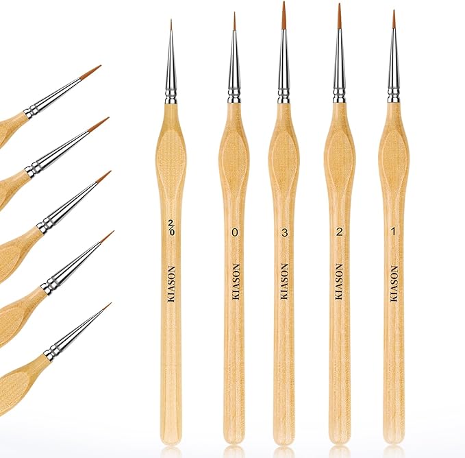 5PC Miniature Paint Brush for Fine Detailing, Detail Paint Brushes, Small Painting Brushes for Art, Crafts, Acrylic, Watercolor, Model, Face, Paint by Number, Figurine(Wood)