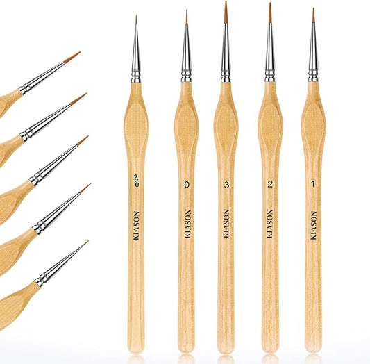 5PC Miniature Paint Brush for Fine Detailing, Detail Paint Brushes, Small Painting Brushes for Art, Crafts, Acrylic, Watercolor, Model, Face, Paint by Number, Figurine(Wood)