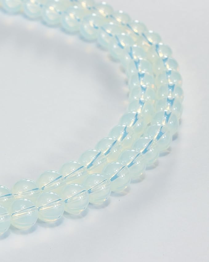 8mm Glass Beads 46PCS Glass Beads for Jewelry Making Charm Round Loose Bead for Bracelet Making Kit (White Agent Glass)