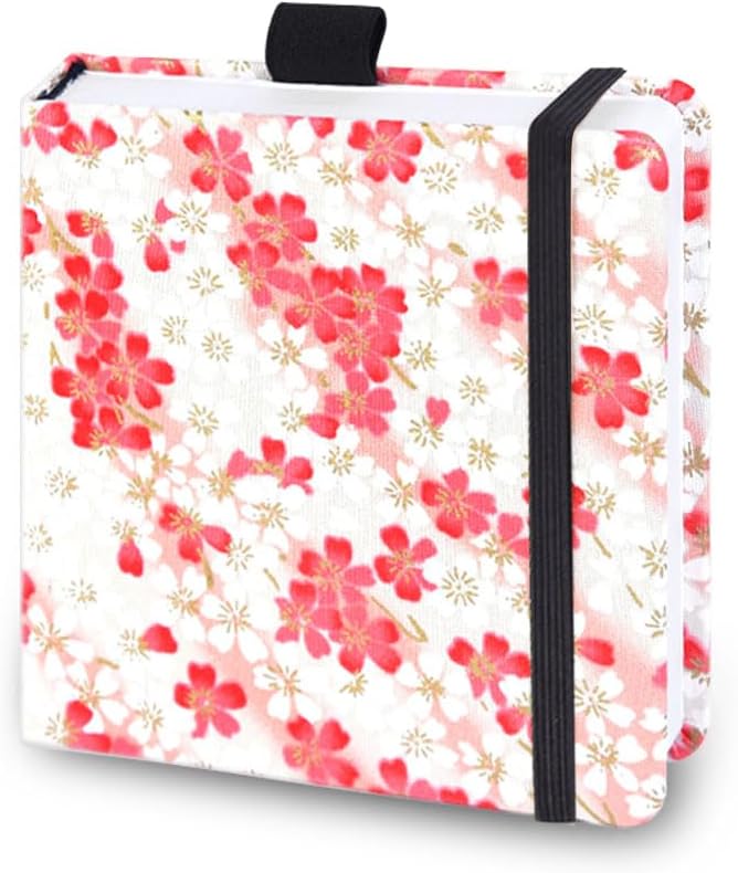 Square 5.1x 5.1"165gsm Colored pencil paint Journal Hardbound 128pgs（64 Sheets Front Back Cold Pressed）Travel for Calligrapher Colored Pencil Sketch Doodles Handmade Cloth Cover cherry flower