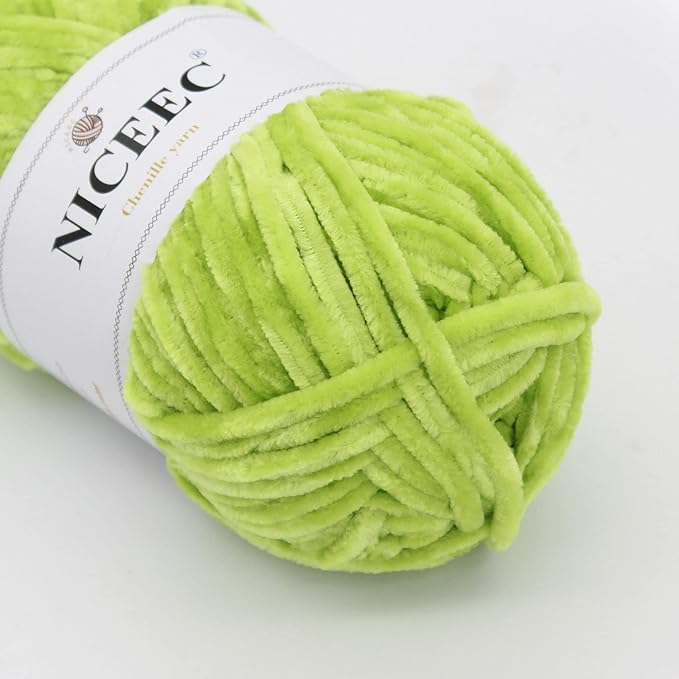 NICEEC 3 Skeins Soft Chenille Yarn Blanket Yarn for Knitting Fancy Yarn for Crochet Weaving DIY Craft Total Length 3×85m (3×93yds, 3×50g)_Green Series