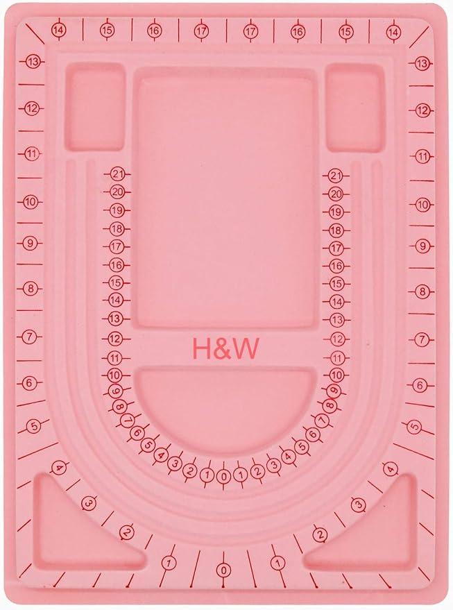 H&W Pink Bead Board with Flock, 9.5 by 12.9-inch, Design Beading Board Tray DIY Craft Tool for Girl and Necklace Beading Jewelry Designer