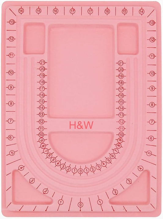 H&W Pink Bead Board with Flock, 9.5 by 12.9-inch, Design Beading Board Tray DIY Craft Tool for Girl and Necklace Beading Jewelry Designer