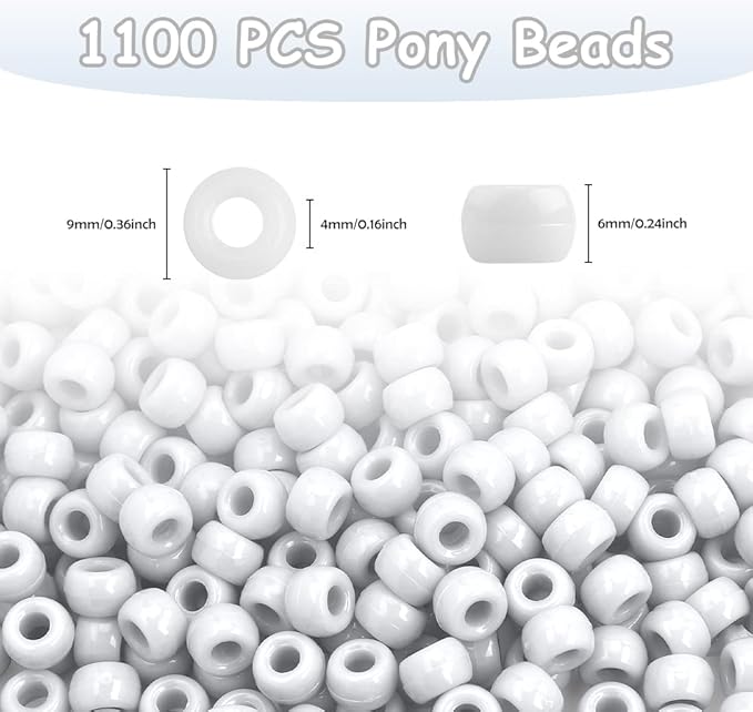 pony 1100 pcs beads for jewelry making, bracelets, hair & kandi - plastic, white