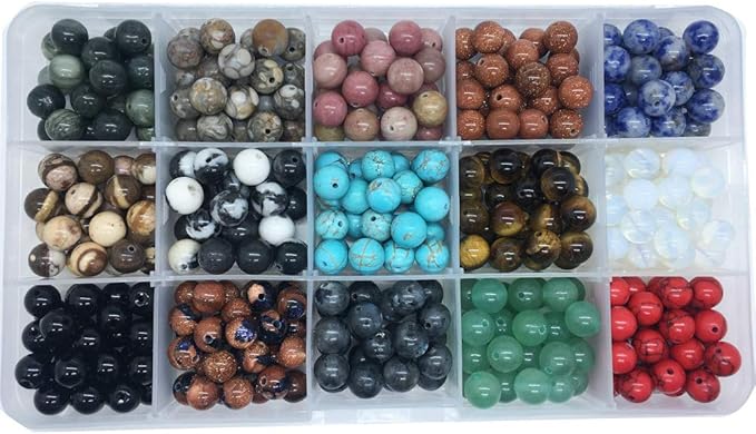 Yephac 450pcs 8mm Natural Gemstone Beads - Smooth Stone Loose Beads for Bracelet, Necklace & Earrings - DIY Jewelry Making