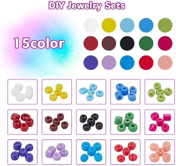 12750 Pcs 2mm Glass Seed Beads Bracelet Making Kit, Small Beads Friendship Jewelry Craft Kit with Lobster Clasps, Jump Rings & Elastic Cord, DIY Art Craft Gift for Girls
