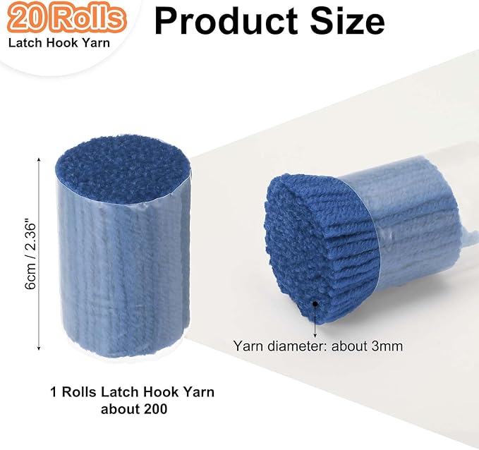 PATIKIL 20 Rolls Latch Hook Yarn, Latch Hook Kit Precut Rugs Yarn Making Crochet Bundles for Rug Adults Beginners Tapestry DIY Craft, Blue
