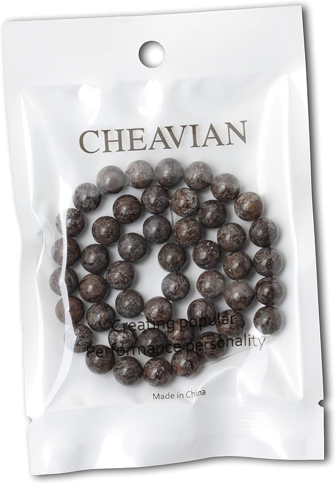 cheavian 45pcs 8mm natural brown snowflake jasper gemstone round stone loose beads for jewelry making 1 strand 15"