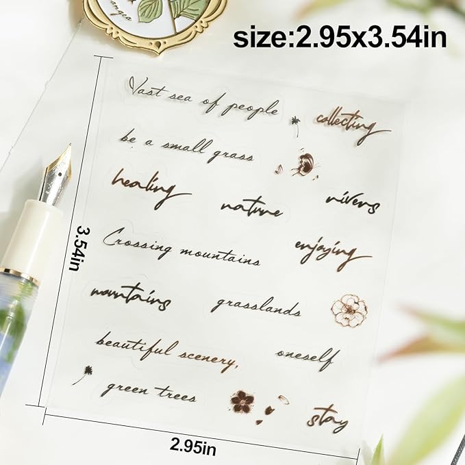 Elegant Phrase PET Sticker Book Set, 60 Sheets of Pre-Cut Text Stickers for Scrapbooking, Journaling, Junk Journal Supplies, and DIY Crafts