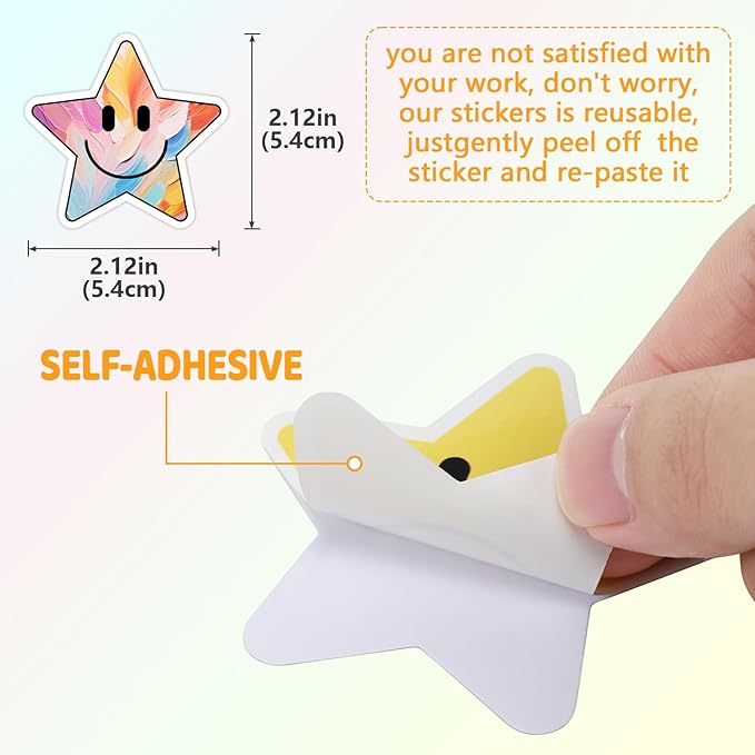 wercokt 50pcs smiling star stickers, cute water bottle stickers for kids, for teaching rewards, notebooks, stationery, luggage, cartoon pvc happy stickers