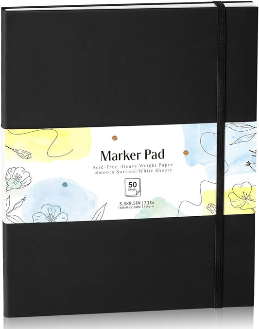 50 Sheets Hardcover Marker Paper Pad, 5.5x8.5in Alcohol Marker Paper Sketch Pad, 73lb/120gsm Heavyweight Spiral Sketch Book, Painting Coloring Drawing Book for Beginners Artists Ideal Gift