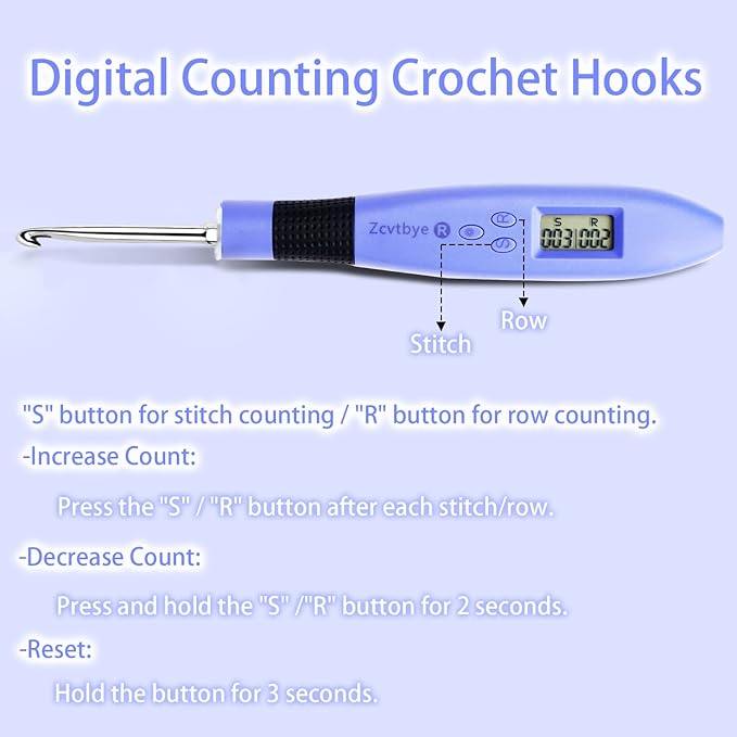 Counting Crochet Hook Set with Case – 12 Sizes Interchangeable Metal Heads (2.0–8.0mm), Rechargeable Light Up Crochet Hook with Digital Counter, Ergonomic Crochet Hooks Kit for Beginners & Experts