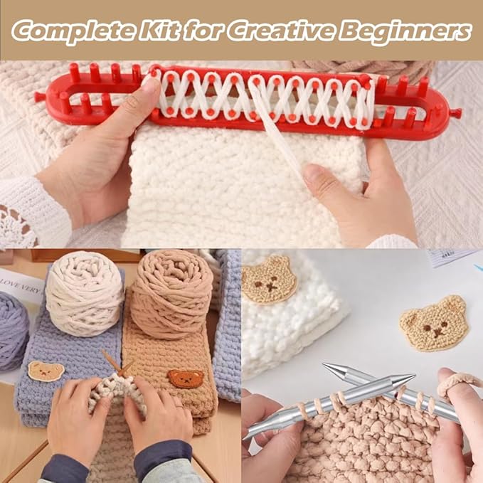 Novelchet Scarf Knitting Loom Kit for Beginners,Knitting Loom Set with Plush Yarn,Knitting Needle and Circular Needle for Scarf,Best Gift