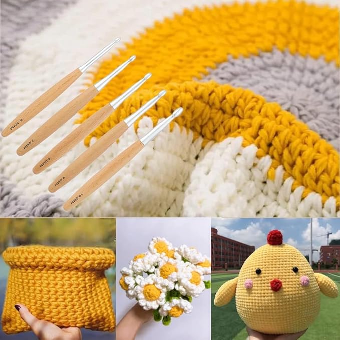 Yarniss Large Crochet Hooks Set 6.5mm,7.0mm,8.0mm,9.0mm,10.0mm,12mm,Big Crochet Hooks with Beech Wood Handle K L M N Q