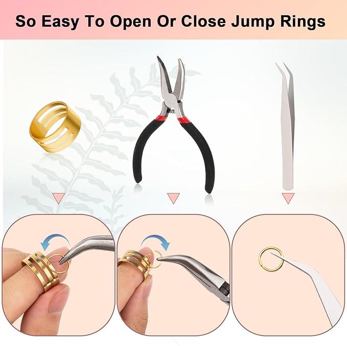 1200 Pcs Jump Rings, Jewelry Making Kit with Open/Close Tools, Pliers, Tweezers, Lobster Clasps, DIY Necklace Repair and Keychain Supplies (KC Gold & Gun Black)