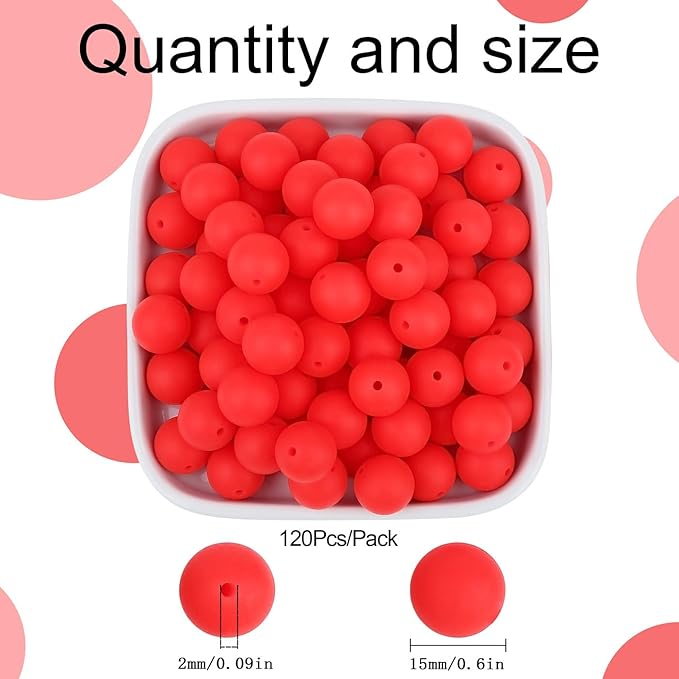 MAIBAOTA 120 Pcs Strawberry Red Silicone Beads 15 mm Strawberry Red Beads for Keychain/Pens/Bracelet/Necklace Making Round Silicone Beads Bulk for Craft Making（with Boxed Kits）