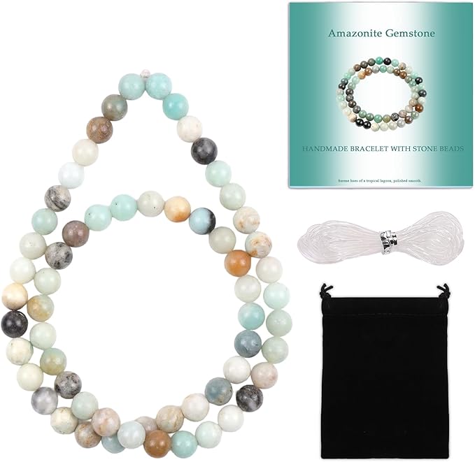 Stone Beads, 60pcs Amazonite, 6mm Round Loose Beads for Jewelry Making, Bracelets, with Bag, String & Card