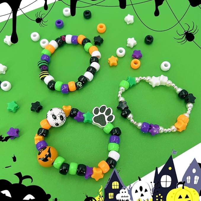 MIIIM 1000 Pcs Halloween Pony Beads Shapes for Friendship Bracelet, Large Hole Kandi Beads for Hair Braids, Jewelry Making (Halloween)
