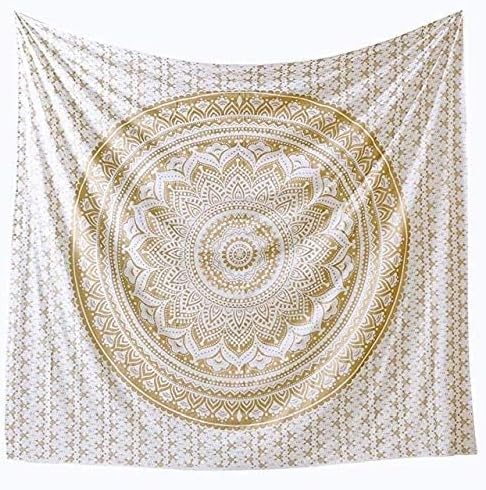 popular handicrafts tapestry wall hanging ombre hippie mandala bohemian hippy metallic shine intricate indian tapestries bedspread 90 x 108 inches (230cm x 270cm) gold