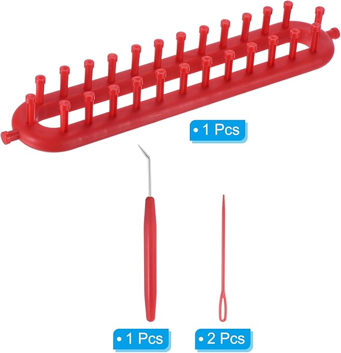 PATIKIL 26 Hooks 26cm Knitting Loom Machines Kit, Plastic Darning Weave Tool with Accessories for Scarf Sweater Shawl Blankets Mending Weaving Stitching, Red