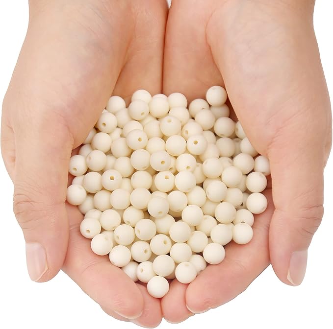bonny boxx 500pcs 8mm matte beige acrylic round beads, frosted plastic resin bubblegum balls chunky gumball beads for necklace and bracelet making, crafting supplies