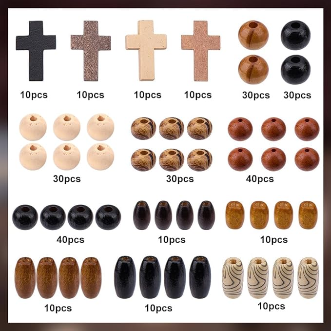 SUNNYCLUE 1 Box 290Pcs Cross Wood Beads Kit Easter Wooden Cross Beads Crucifix Mini Crosses Cross Bead Charms Wooden Round Spacer Beads for Jewelry Making DIY Earrings Bracelet Rosaries Supplies