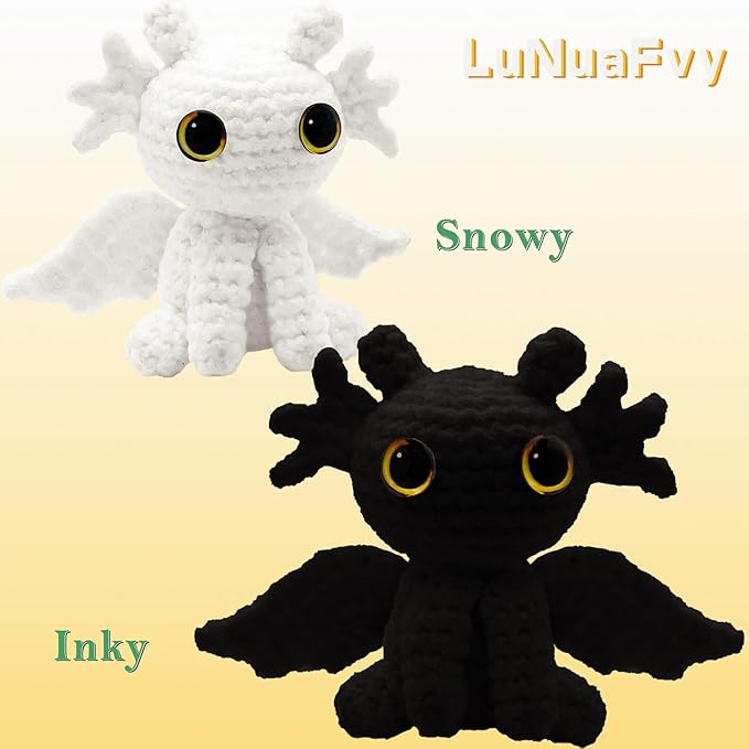lunuafvy beginner crochet kit (9+ kids/adults) – 2 cute dragons, complete set, video guides, gift bag