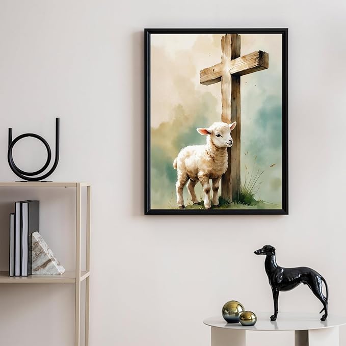 Camocin Diamond Art Kits for Adults Cross, 5D Religious Christian Diamond Painting Kits for Adults Beginners, DIY Sheep Full Round Dots Drill Gem Art Kit for Gift Home Wall Decor 12 x 16 Inch