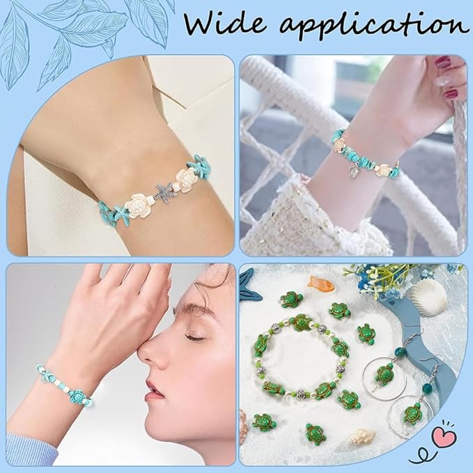 SUNNYCLUE 1 Box 120Pcs Turtle Beads Bulk Sea Turtle Charms Blue Green White Beads Tortoise Synthetic Howlite Turquoise Bead Summer Ocean Animal Loose Spacer Beads for Jewelry Making Kit Adult Women