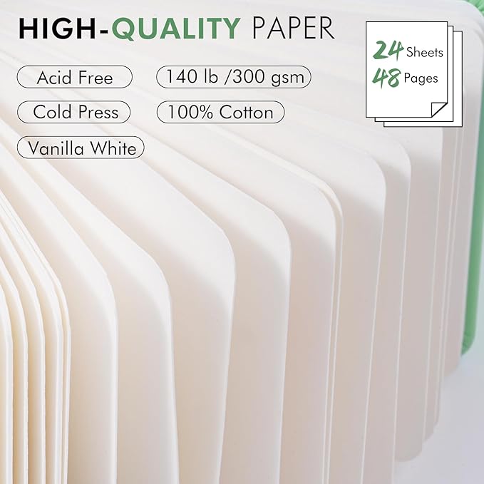 Watercolor Journal, Fuumuui 4"x6" Watercolor Sketchbook with 24 Sheets 140 LB (300 GSM) Cotton Paper for Painting, Drawing, Art Journaling, Sketchbook As Travel Notebook